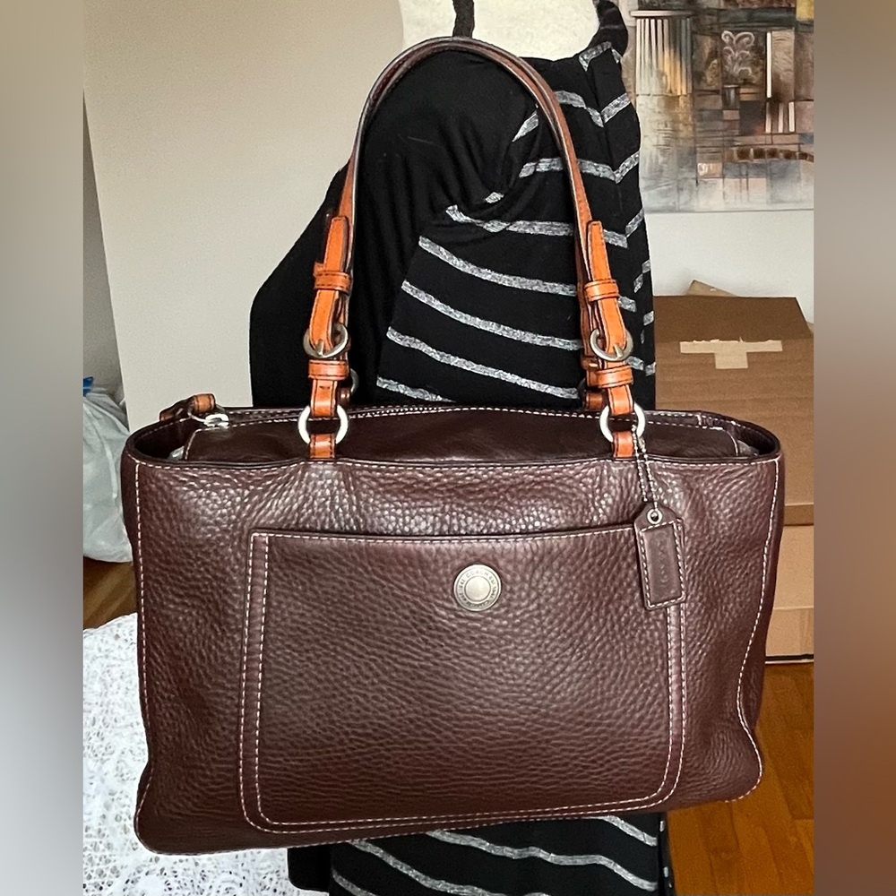 Coach Brown Leather Shoulder Bag with Tan Handles